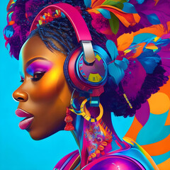A beautiful woman wearing a headphone