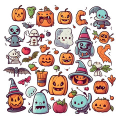 halloween element doodle icon set generative AI.