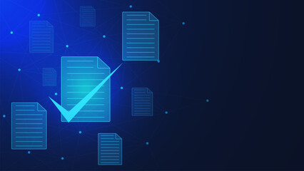 Check digital documents or electronic documents with checklist for approve concept. Business evaluation on virtual interface background design.