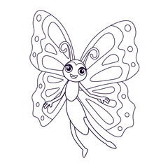  Funny cartoon butterfly.Blue   butterflie. Cartoon butterfly for children on a white background
