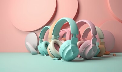 Retro-style headphones with a pop of color on a modern background. Creating using generative AI tools