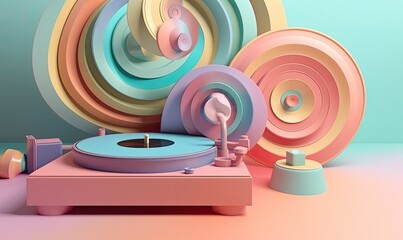 Retro tunes: Colorful abstract record player on textured background Creating using generative AI tools