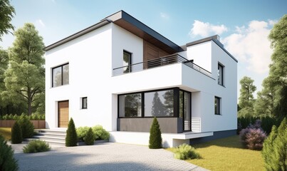 Clean and minimalist modern house isolated on white Creating using generative AI tools