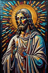 Photo of Jesus Christ oil painting made with Generative AI 