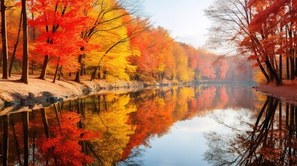 Beautiful Autumn cartoon landscape illustrations,AI generated.  