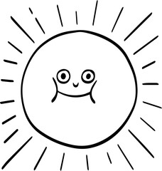 hand drawn abstract sun illustration isolated on white background.