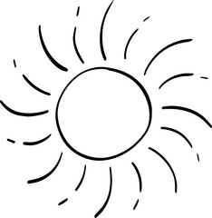 hand drawn abstract sun illustration isolated on white background.