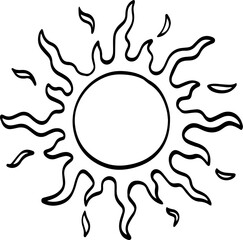 hand drawn abstract sun illustration isolated on white background.