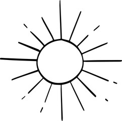 hand drawn abstract sun illustration isolated on white background.