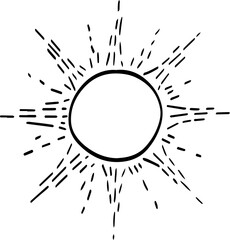 hand drawn abstract sun illustration isolated on white background.