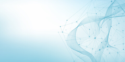 Technology abstract lines and dots connection background. Connection digital data and big data concept. Digital data visualization, illustration