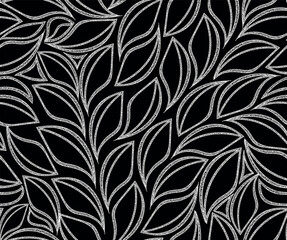 Abstract vector seamless pattern with hand drawn ornamental leaves.  - 624013975