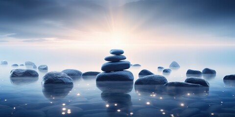 AI Generated. AI Generative. Zen pebble stones stability vibe. Nature relaaxing calming stability vibe. Graphic Art