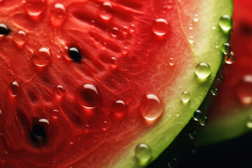 Concept agro industry business. Summer with sale of fresh, ripe, and juicy watermelons with sweet, green slices. A perfect healthy food and freshness delicious fruit. Generative ai close up