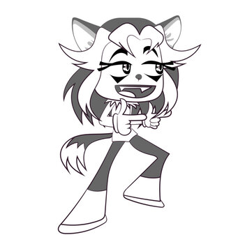 Teen Werwolf. Black and white carton werwolf girl . Original cartoon character coloring page vector illustration