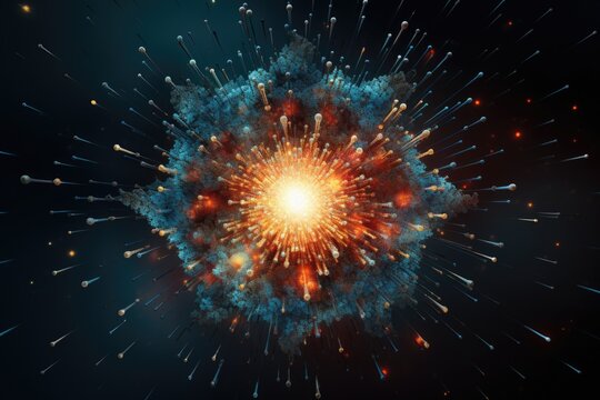 Abstract background image with explosion. 3d rendering, 3d illustration. 3d Illustration of particle burst, AI Generated