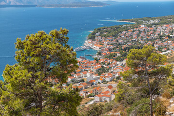 View on the Bol city and Zlatni Rat  (Golden Horn) beach on the island Brac in Croatia