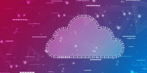 2d illustration of Cloud computing, Digital Cloud computing Concept background. Cyber technology, internet data storage, database and data server concept