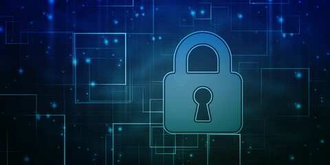 Digital Padlock on abstract technology background, Technology security concept. Modern safety digital background. Protection system, Cyber Security and safety information, personal data concept