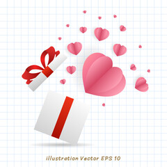 A gift box that opens into several hearts. on checkered paper,Flat Modern design ,Vector illustration EPS 10