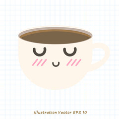 A cup of hot coffee with eyes closed and smiling, Flat Modern design ,Vector illustration EPS 10