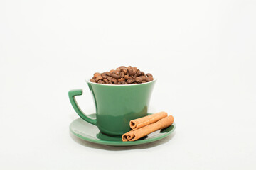 A cup of aromatic fresh natural coffee beans