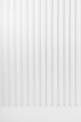White abstract background of vertical striped pattern with perspective, floor as stage mockup for presentation cosmetic products, goods, advertising, design in elegant soft light modern simple style