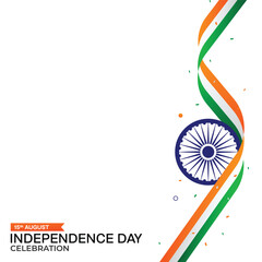 15 August India Happy Independence Day Poster Design with Copy Space, 3D Tri Color India Flag Ribbon Background Design, Holiday Design for Social Media Post. Vector Illustration