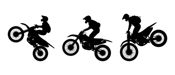 Obraz premium Motocross rider silhouette black filled vector Illustration