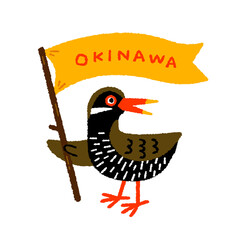 旗を持つヤンバルクイナの手描きイラスト