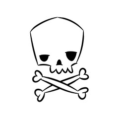 hand drawn doodle skull and crossbones. Vector illustration isolated on white.