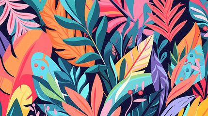 Hand-painted cartoon abstract art tropical leaves pattern background material
