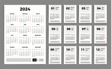 Calendar for 2024. Variants of vertical poster calendar and monthly vertical calendar vector template set. A4 format.