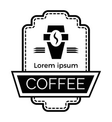 Fototapeta premium Coffee label. Design template emblem, logo, signboard, banner for cafe, coffee shop, coffee shop. Vector isolated illustration.