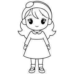 Kawaii Cute korean girl character line art outline girl illustration