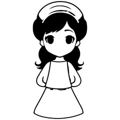 Kawaii Cute korean girl character line art outline girl illustration