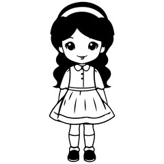 Kawaii Cute korean girl character line art outline girl illustration