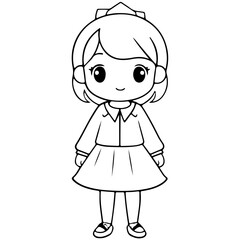 Kawaii Cute korean girl character line art outline girl illustration