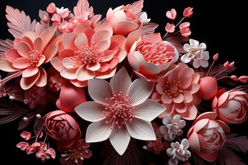 3d Pink Flower Clipart, 3d Pink Flower Sublimation Clipart, Pink Flowers, Generated by AI