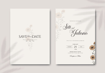 Naklejka na ściany i meble beautiful wedding invitation card template with flower illustration watercolor premium vector