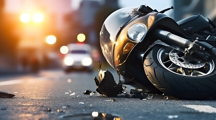 motorcycle accident on the road - obrazy, fototapety, plakaty