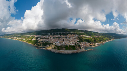 aerial view from the drone of Pizzo Calabro, a town on the coast of the Gods in the province of...