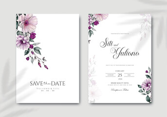 beautiful wedding invitation card template with flower illustration watercolor premium vector