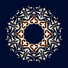 Eight pointed circular abstract floral pattern. Mandala. Round vector ornament in Arabic style. Arabesque.
