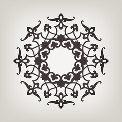 Circular abstract floral pattern. Mandala. Round vector ornament with intertwined branches, flowers  and curls. Arabesque.