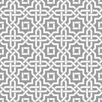 Seamless pattern with intersecting stripes, poly lines, polygons. Abstract ornament in Arabic style. Arabesque.