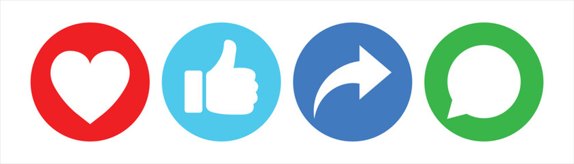  like, Share, comment and love icon button, social media vector 