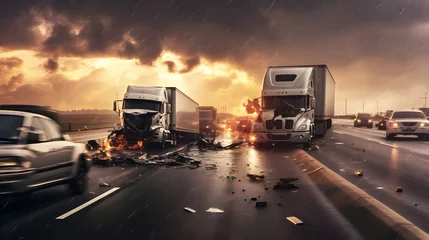 Foto auf Acrylglas Schiff traffic accident truck crash on the road