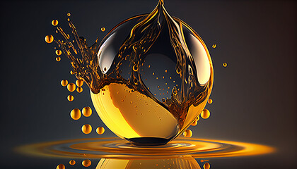 Oil Liquid Splashing in Liquid drop, cosmetic serum oil, 3d rendering, created with ai tool