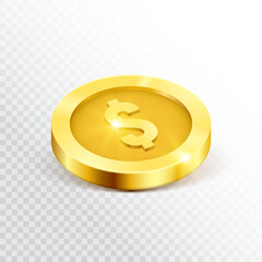 Gold coin. Money isolated on transparent background. Vector illustration.